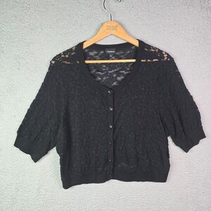 Torrid Short Sleeve Cardigan Black Lace Knit Button Front 2